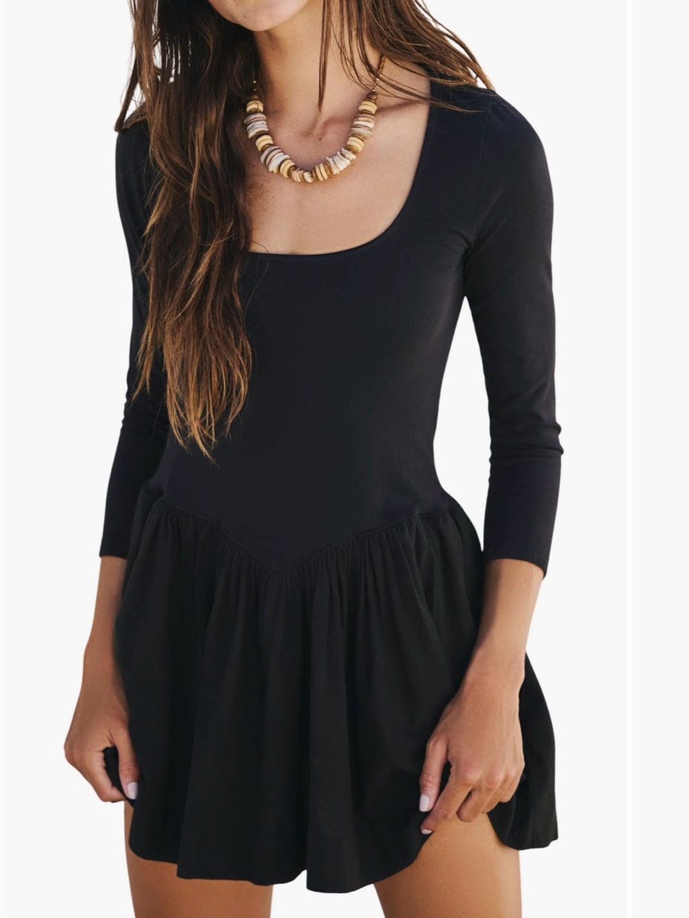 Free People - Black Scoop Neck Long Sleeve Mini Dress - only worn once